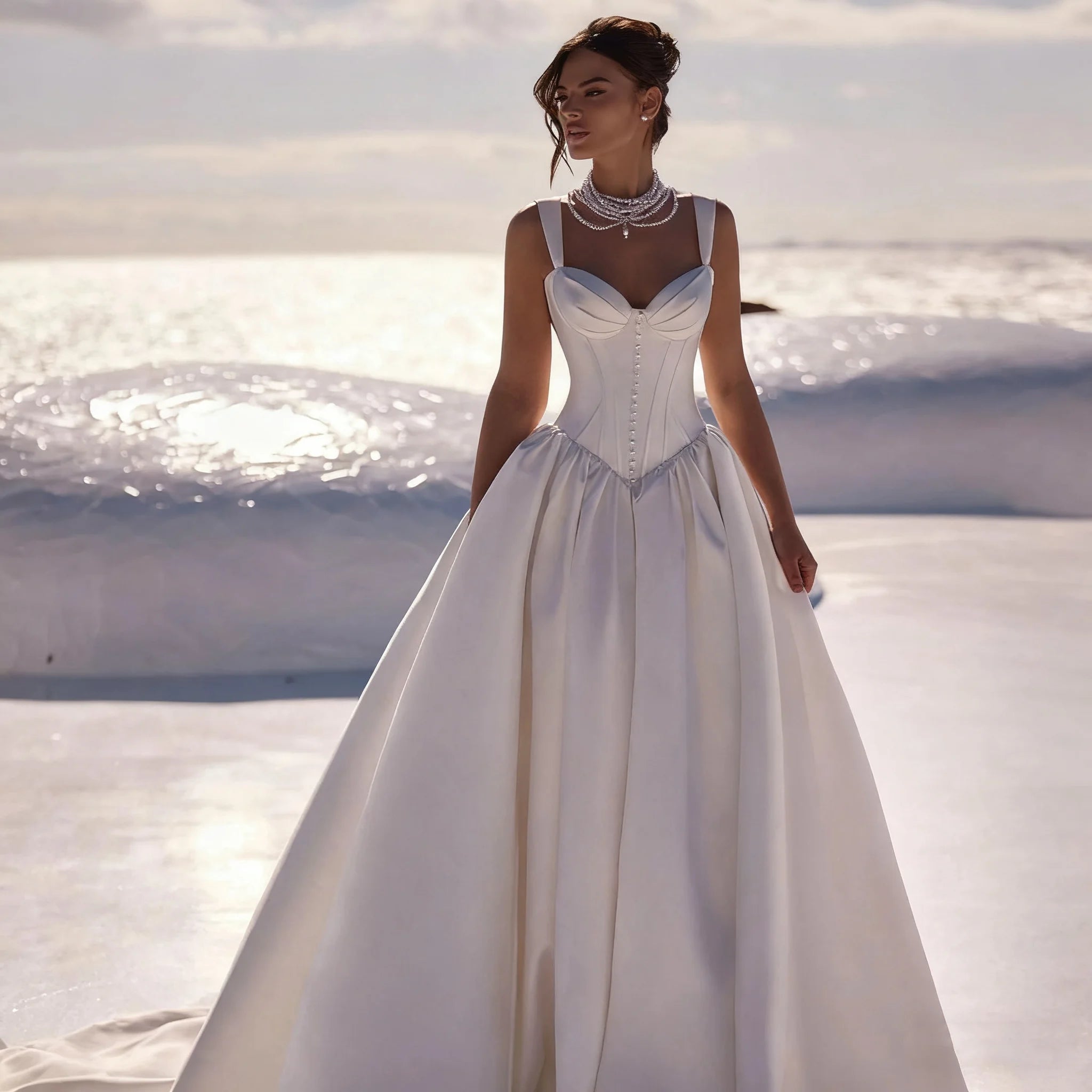 Luxury Sweetheart Satin Wedding Dress Spaghetti Strap Tight corset Ball Dress Wedding Ceremony Elegant Bridal Dress Custom