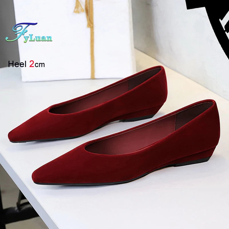 Fashion Autumn Red Women's Shoes Pointed Toe Ballerina Flats Faux Suede Shoes Ladies Flats Non-slip Shallow Mouth Casual Shoes