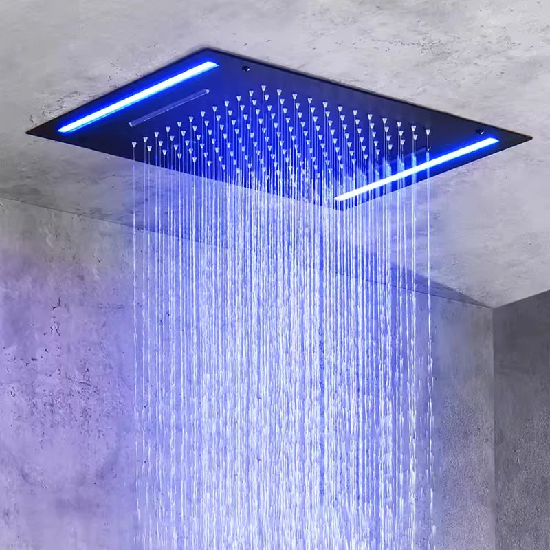 FEIDU Modern Black Wall-mounted LED Shower Head with Brass Remote Control Waterfall Design Bathroom Faucet Accessory