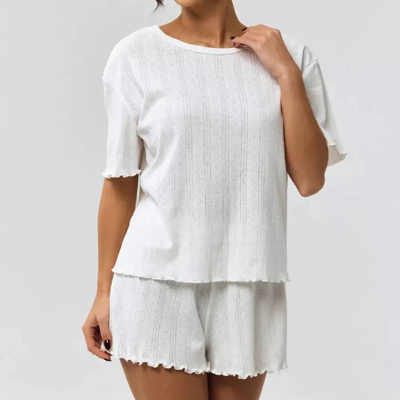 2pcs Set Women's Cotton Pajama Set - Spring Autumn Short Sleeve & Shorts Loungewear, Comfortable Breathable Homewear