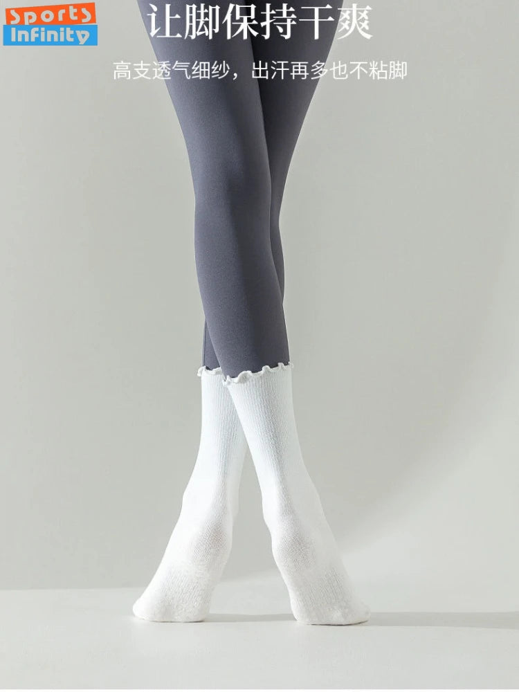 Spring and summer rolled edge mid tube yoga socks women anti slip dance fitness sports socks odor proof cotton Pilates socks