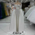 Luxury White Wedding Dress with Detachable Train Pearls Crystal Satin Mermaid Bride Party Gowns African Woman Vestidos de Gala