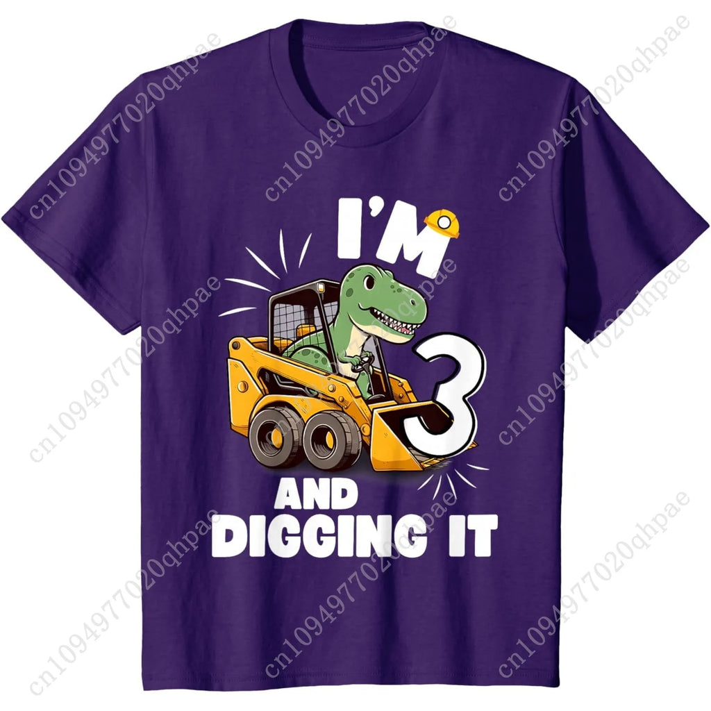 I'm 3 And Digging It 3rd Birthday Dinosaur Construction Boy T-Shirt