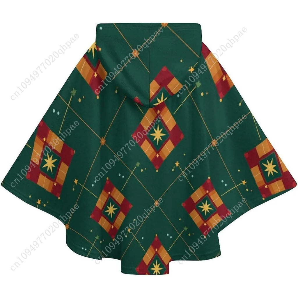 Cozy Flannel Blanket Sweater,Geometric Pattern Green Oversized Hoodie With Pockets For Kids And Teenagers