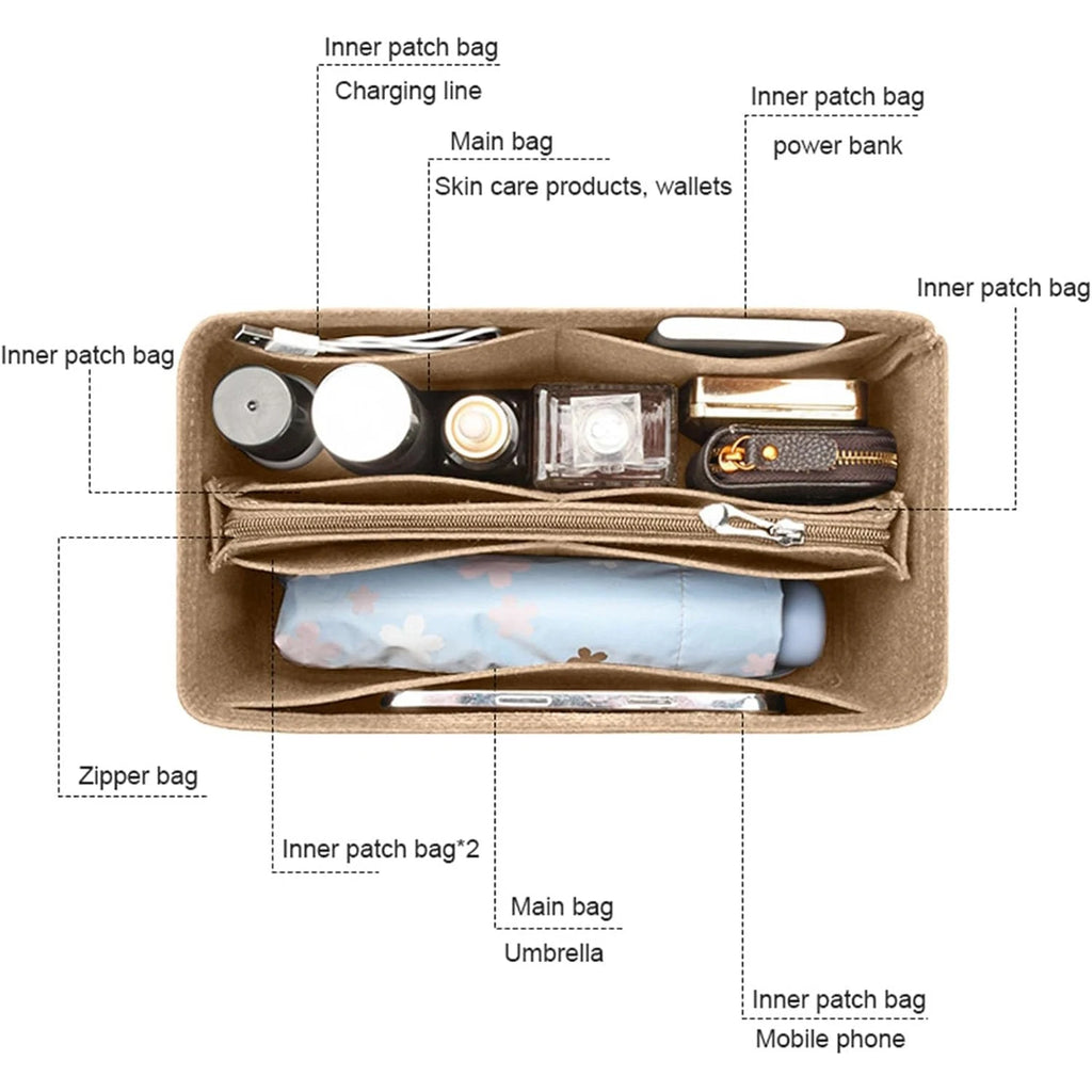 Felt Purse Organizer Insert for LV Neverfull PM, Speedy 25/30/35 Tote, Zippered Handbag Liner Shaper