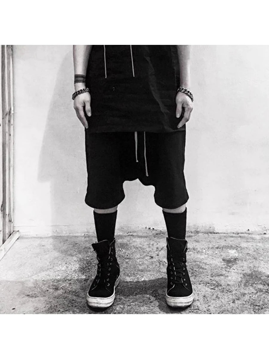 Mauroicardi Spring Summer Loose Casual Soft Black Shorts for Men Drawstring Elastic Waist Knee Length Cross Pants Clothes 2025