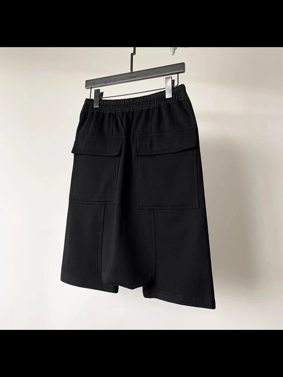 Mauroicardi Spring Summer Loose Casual Soft Black Shorts for Men Drawstring Elastic Waist Knee Length Cross Pants Clothes 2025