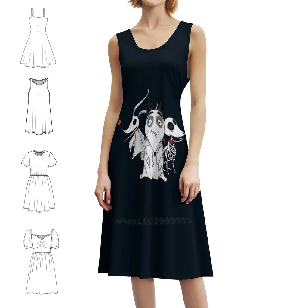 Zero Scraps And Sparky Dog Tim Burton Movies Women's Hip Hop Streetwear Dress Graphic Print Party Club Wear Corpse Bride Tim