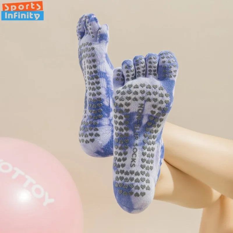 New Non Slip Tie Dye Five Finger Split Toe Yoga Socks Women Professional Pilates Socks Cotton Indoor Dance Fitness Sports Socks
