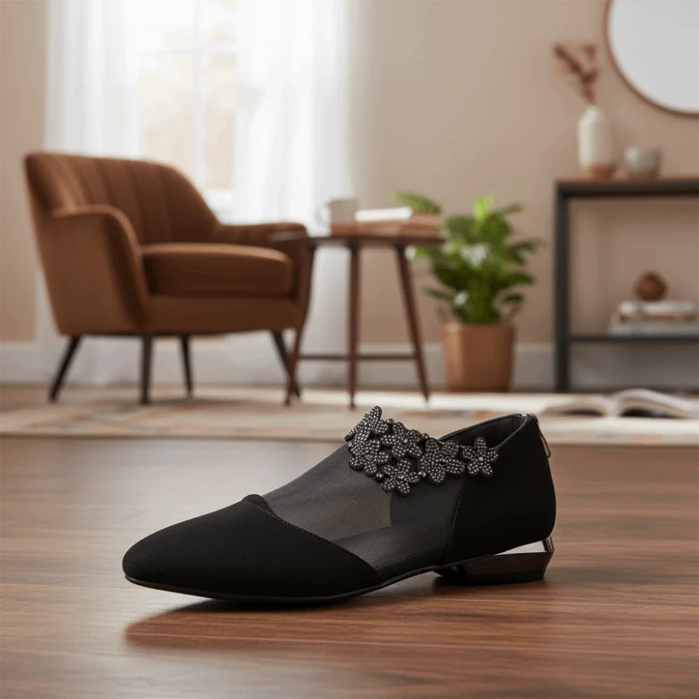 New Water Design Pointed Shoes Single Shoes Bright Drill Mesh Boots Crystal Floral Coarse Heel Women Pumps Spring Season