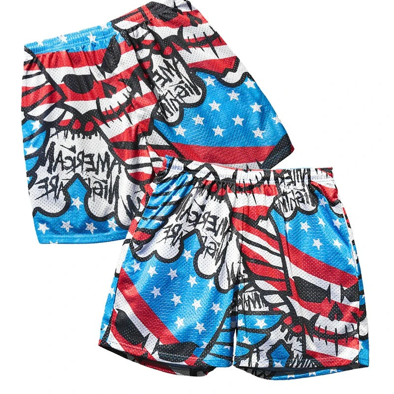 Fashion Gym Fitness Sports Men's Tiger Skull Retro Shorts Training Jogging Fast Dry Breathable Shorts Boxing Sports Beach Shorts