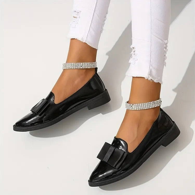 New Ladies Low Heels Single Shoes Bow Knot Outdoor Anti Slip Footwear Fashion Pointed Comfortable Black Women's Footwear