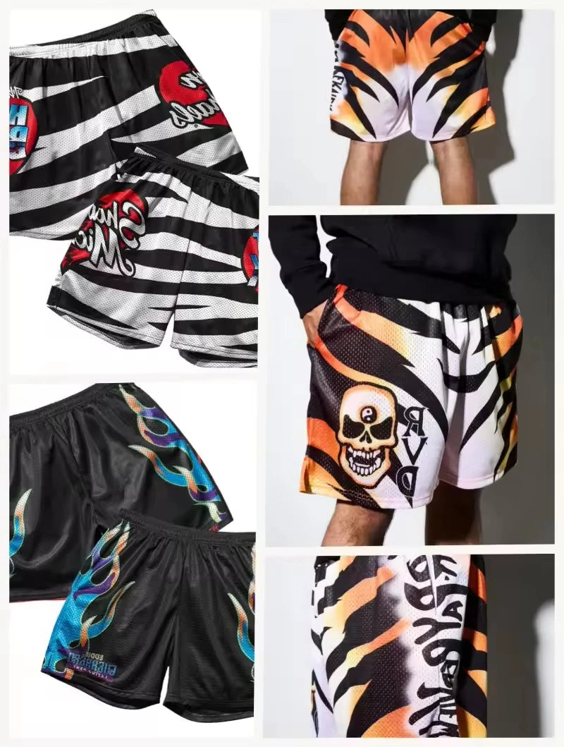 Fashion Gym Fitness Sports Men's Tiger Skull Retro Shorts Training Jogging Fast Dry Breathable Shorts Boxing Sports Beach Shorts