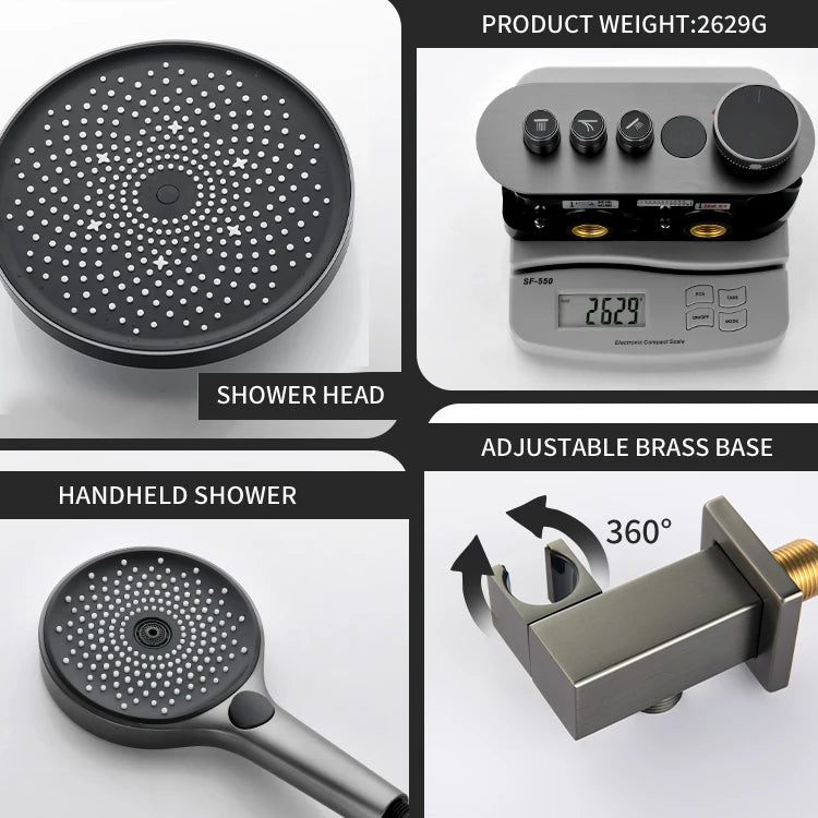 GAONUO Contemporary Rose Gold Smart Digital Display Concealed Round Shower Head Hot Cold Water Bathroom Shower Set System