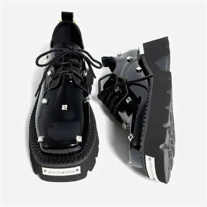 Women Loafers Crystal Platform Chunky Mary Janes Shoes 2025 Casual Sport Sandals Luxury Trend Sneakers Lace Up Woman