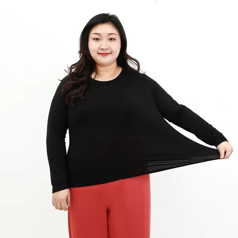 Spring and Autumn New Loose Large Round Neck Bottom Shirt for Women's Fat Mm Modal Solid Color Long Sleeve T-Shirt Top Pajamas