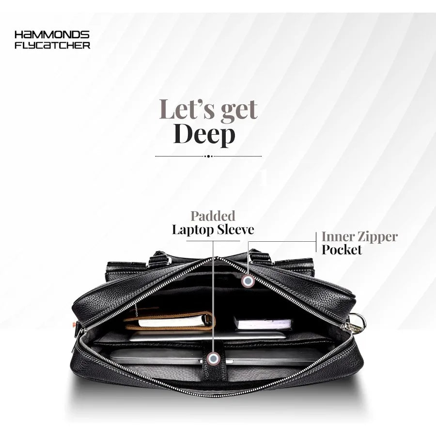 HAMMONDS FLYCATCHER Genuine Leather Laptop Bag for Men Padded 15.6" Laptop Sleeve Leather Messenger Bag for Men Briefcases