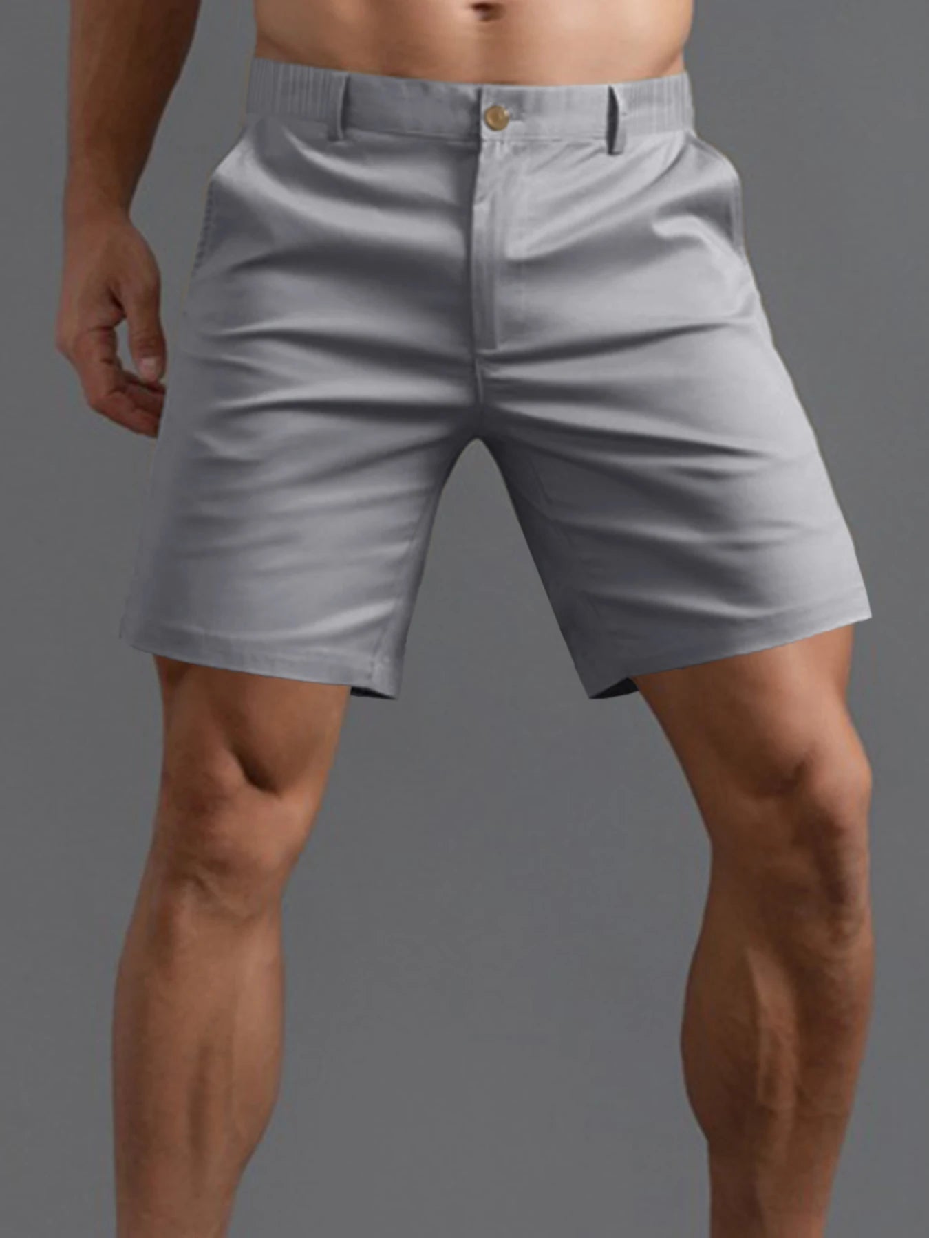 Summer Casual Shorts Mens Fit Solid Color Cargo Shorts Breathable Button Elastic Waist Sports Hiking Golf Shorts Streetwear Male