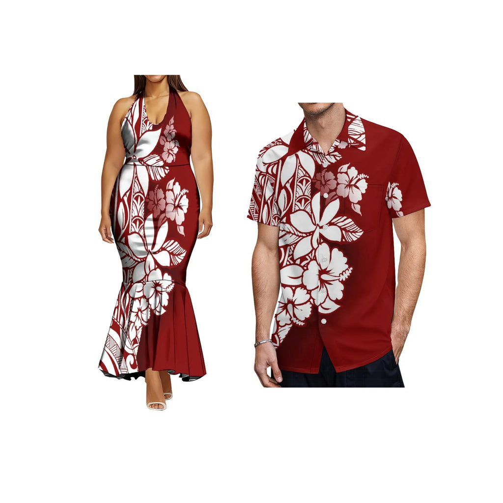 Print on Demand Ladies Sleeveless Fishtail Dress Hawaiian Polynesian Tribal Side Zipper Fishtail Halter Dress Custom Prom Dress