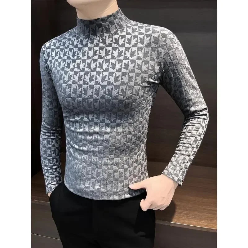 Half Turtleneck Long-sleeved T-shirt Men's New Spring and Autumn Trendy Inner Layering Shirt