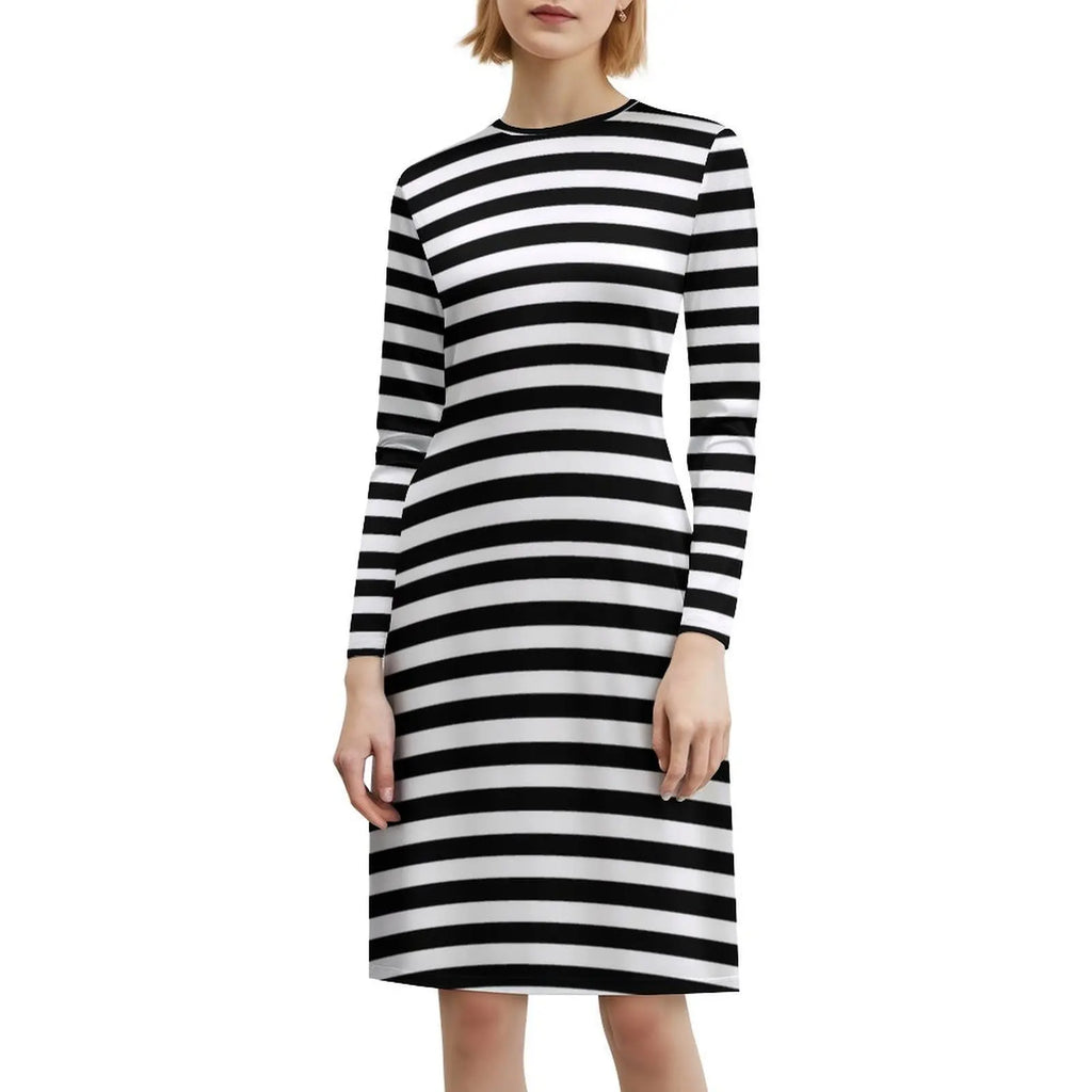 Black & White Stripes Sweetheart Neckline Dress Elegant Summer Party Dress For Women Black White Pattern Dress For Girls