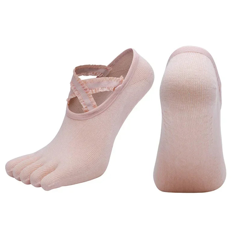 1 Pair Breathable Five Finger Yoga Socks for Women Split Toe Professional Pilates Socks Indoor Dance Floor Fitness Sports Socks