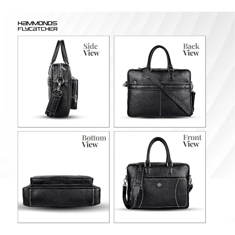 HAMMONDS FLYCATCHER Genuine Leather Laptop Bag for Men Padded 15.6" Laptop Sleeve Leather Messenger Bag for Men Briefcases