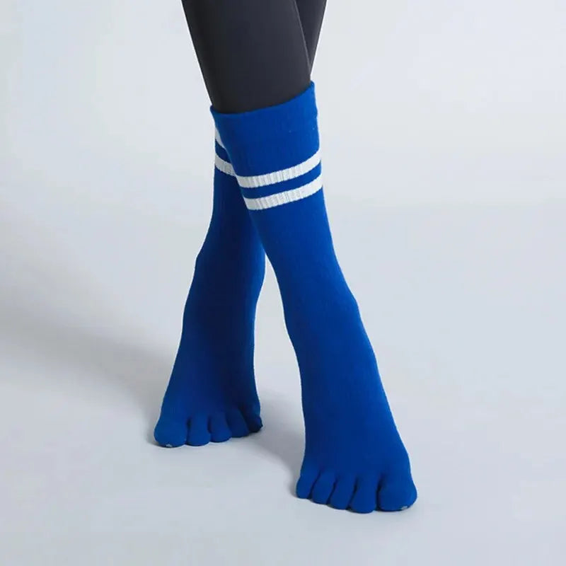 Women Breathable Yoga Socks Mid-tube Non-slip Five Finger Pilates Sports Sock Cotton Fitness Dance Ballet Indoor Floor Socks