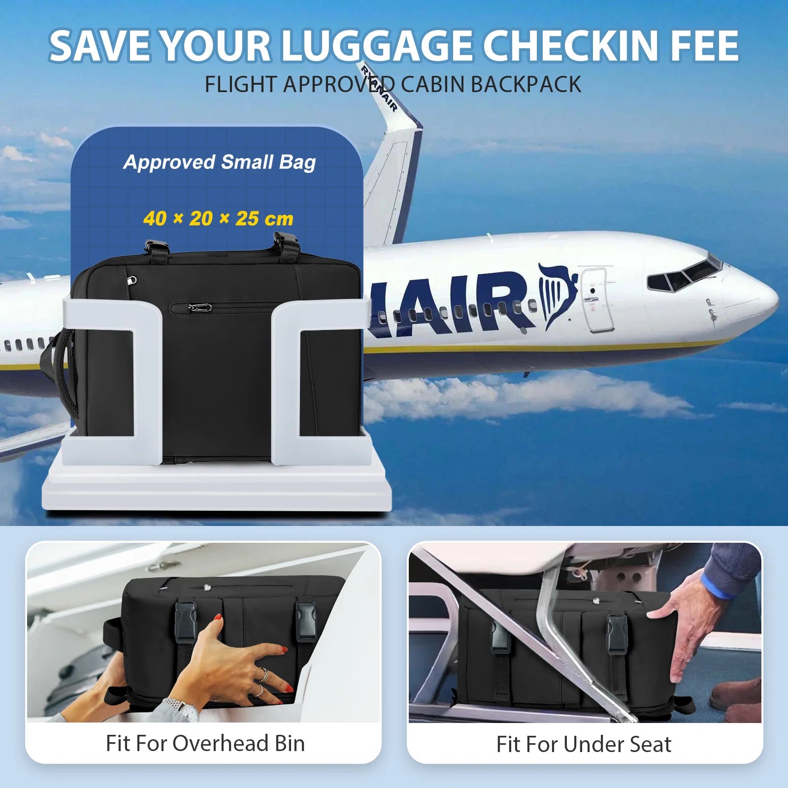 Ryanair 40x20x25 Airplane Travel Backpack, Hand Luggage Bags Suitcase Cabin Bag Aircraft Men Business Laotop Backpack Carry On