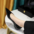 2025 New Spring Women Low High Heels Dress Party Pointed Toe Patent Leather Pumps Ladies White Black Nude Wine Red Shoes F0001