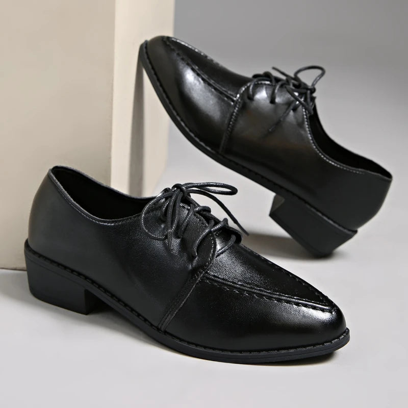 2025 New Elegant Patent Leather Dress Shoes for Women Spring Summer Fashion Pointed Toe Thick Heels Single Shoes Plus Size