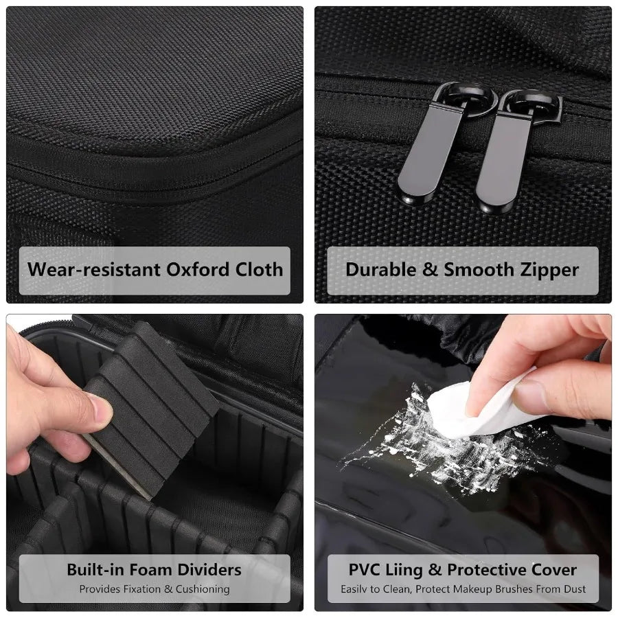 Travel cosmetic bag women's portable cosmetic case professional cosmetic storage box with adjustable dividers can store makeup