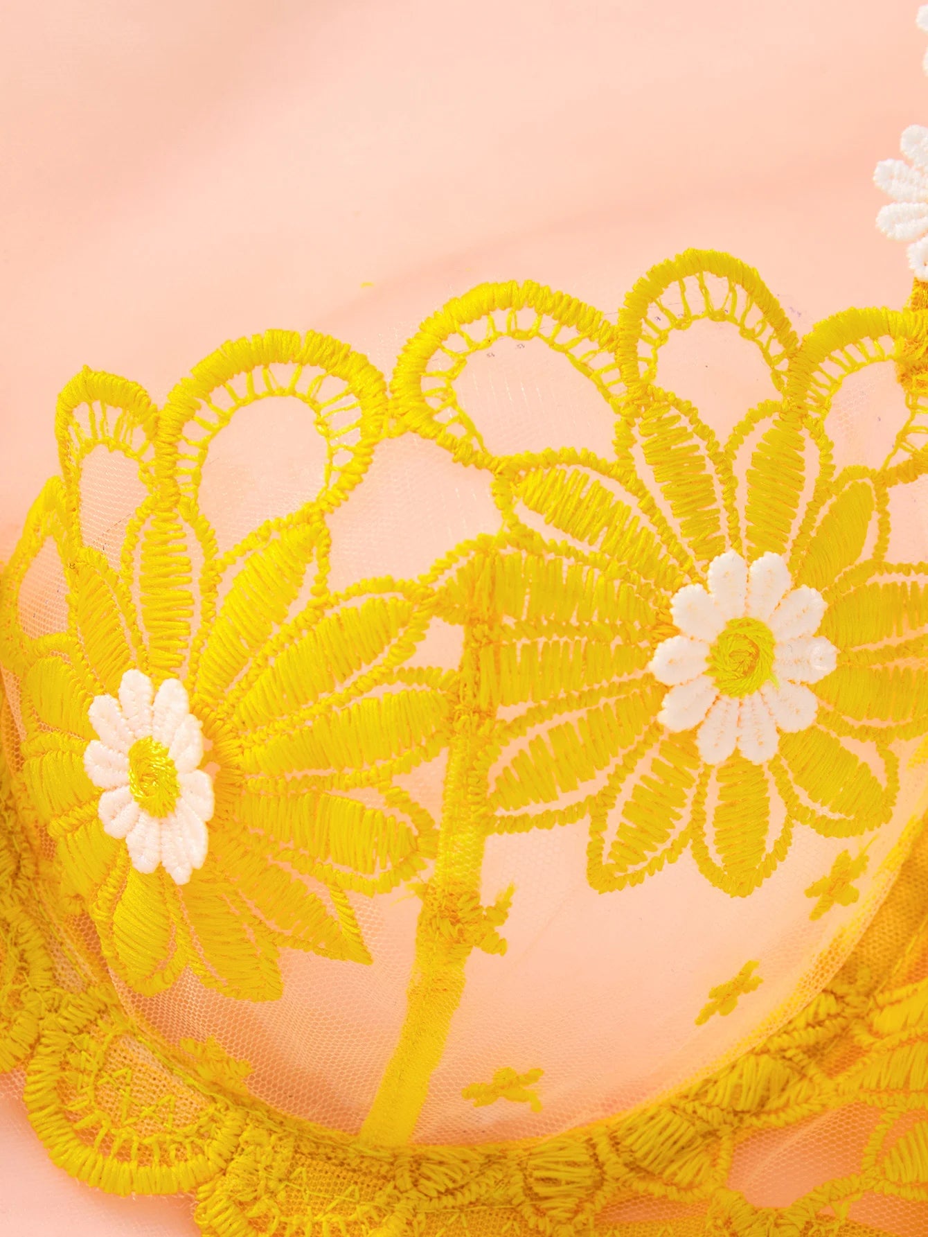 A sexy Yellow lingerie set, including a daisy-patterned bra and thong, a comfortable family-style women's two-piece ZA825086