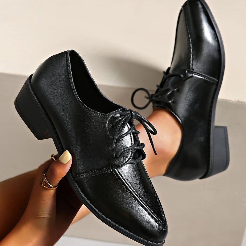 2025 New Elegant Patent Leather Dress Shoes for Women Spring Summer Fashion Pointed Toe Thick Heels Single Shoes Plus Size