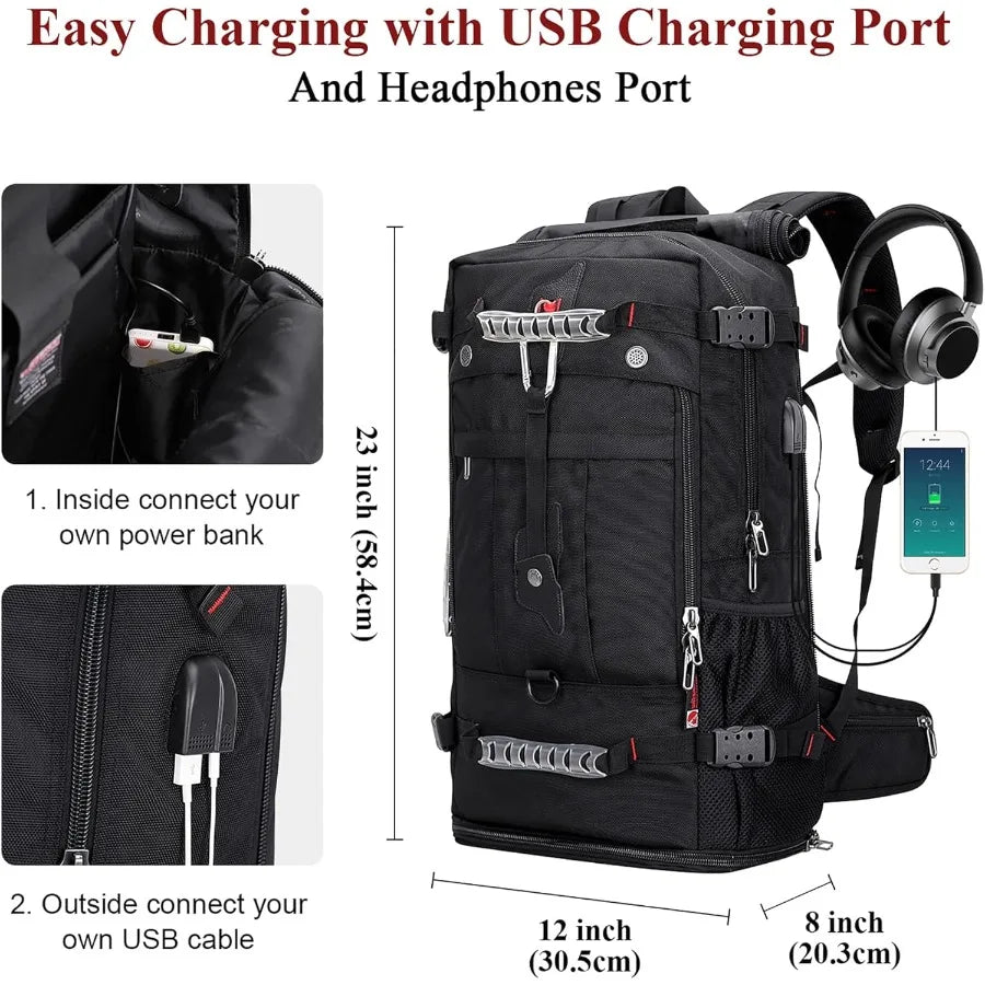 WITZMAN Travel Backpack for Men and Women Convertible Duffle Luggage Bag fit 17 Inch Laptop Carry On Bags for Airplane B681 Bla