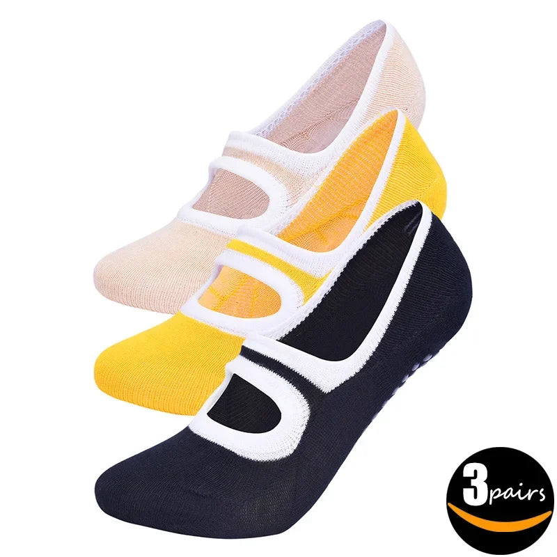 【 3 Pair Set 】Backless Yoga Socks Women Anti Slip Professional Pilates Socks Indoor Ballet Dance Fitness Sports Socks Women