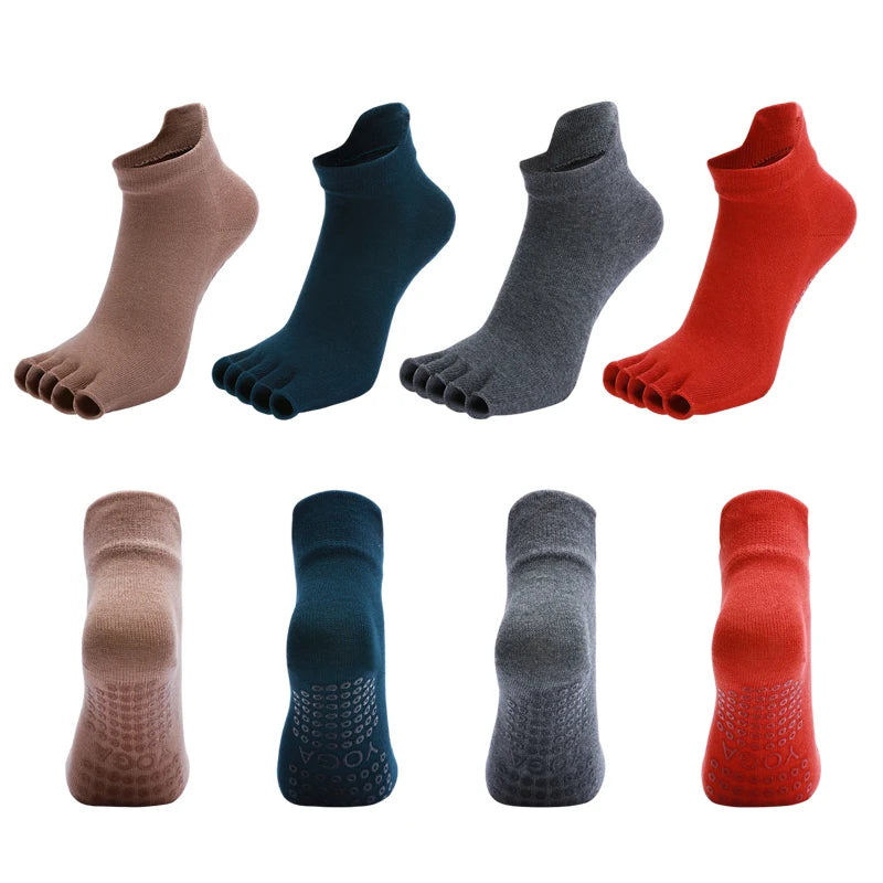 Yoga Socks Half Toe Anti-Slip Silicone Grip Breathable Cotton Fitness Ballet Dance Gym Pilates Open Toe Five Finger Socks