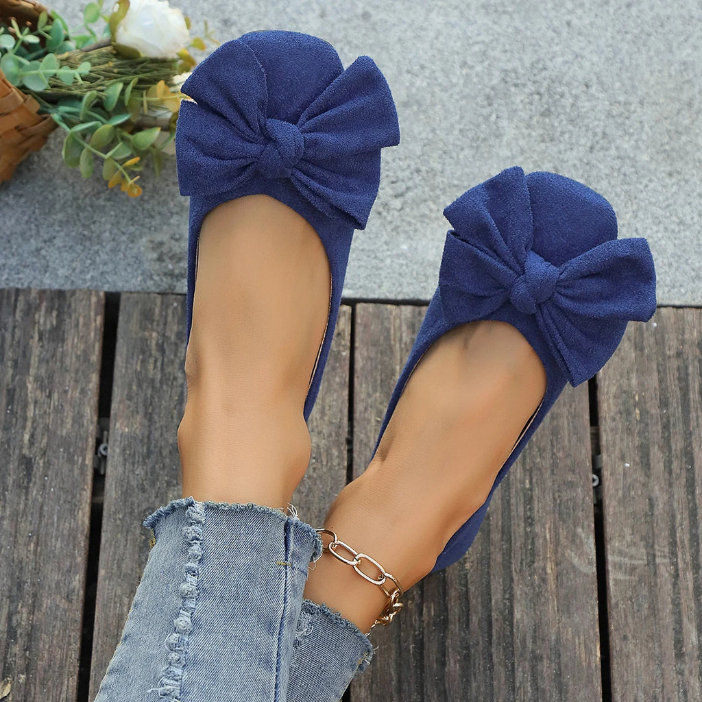 French-Style Square-Toe Elegant Women's Flat Shoes, Bow-Embellished Elegant Low-Cut Slip-On Shoes for Ladies