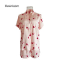 Dawnloom Girl’s Light Pink Heart Print Satin Short-Sleeve & Shorts Two-Piece Pajamas Sweet Vibrant Home Loungewear