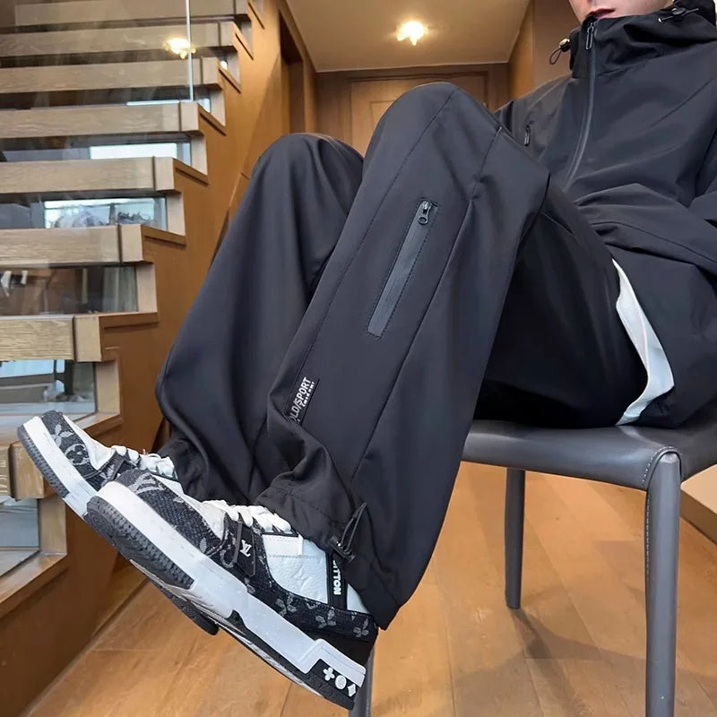 Men's 2025 New Spring Autumn Fast Drying Loose Casual Straight Leg Sports Workwear Casual Long Pants Long Leg Pants Solid Color