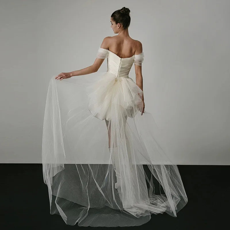 New Elegant Lightweight Wedding Dresses for Women White Sexy Bridal Mini Dress with Mesh Trailing Bridal Luxury Party Vestidos