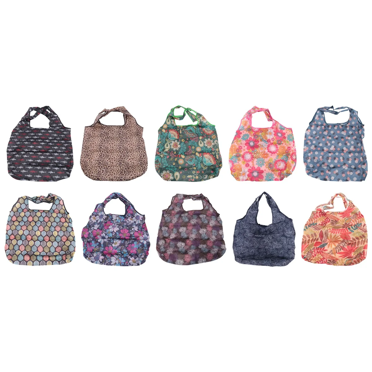 ABQR Grocery Bags Reusable Foldable 10 Pack Shopping Tote 50LBS Extra Large Ripstop Pattern Machine Washable Storage