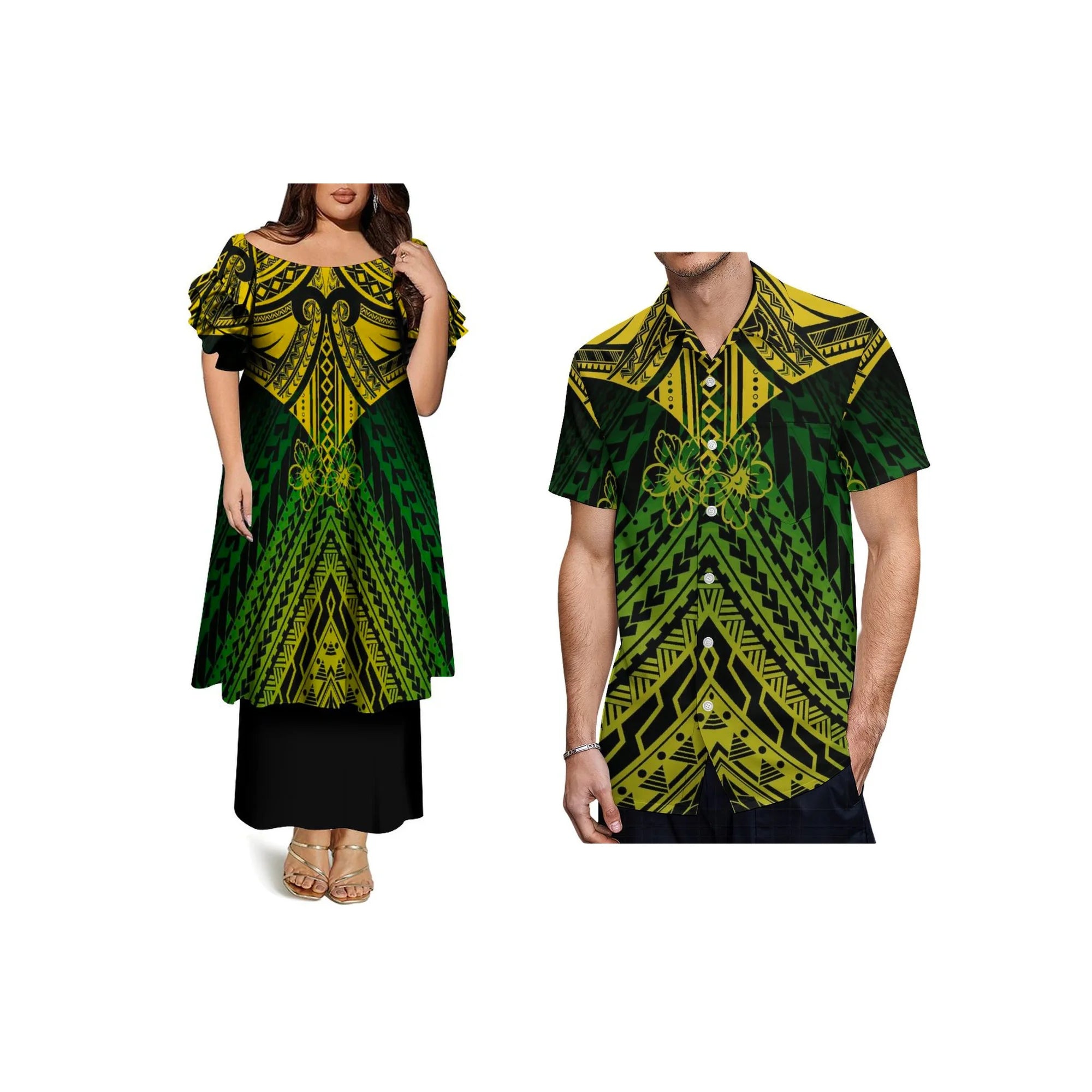 Custom Frill Short Sleeve Womens Dress Polynesian Samoan Puletasi Dress 2 Piece Pacific Island Design Off the Shoulder Dress