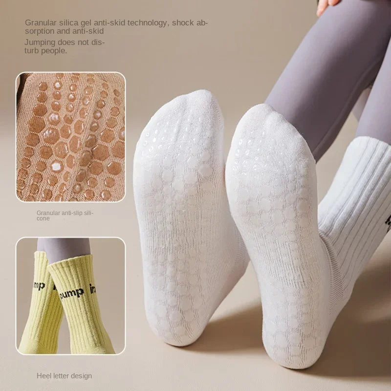Women Mid Tube Yoga Socks Anti Slip Fashion Professional Pilates Socks Indoor Dance Trampoline Floor Fitness Sports Socks
