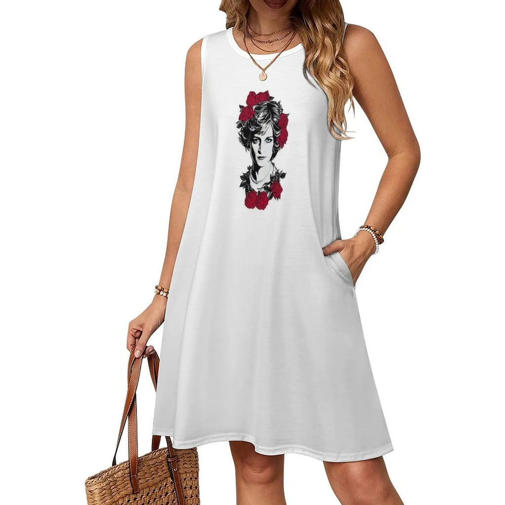 Red Roses-Princess Diana Korean Style Dress For Women Elegant Casual Dress For Party Or Daily Wear Princess Diana Diana