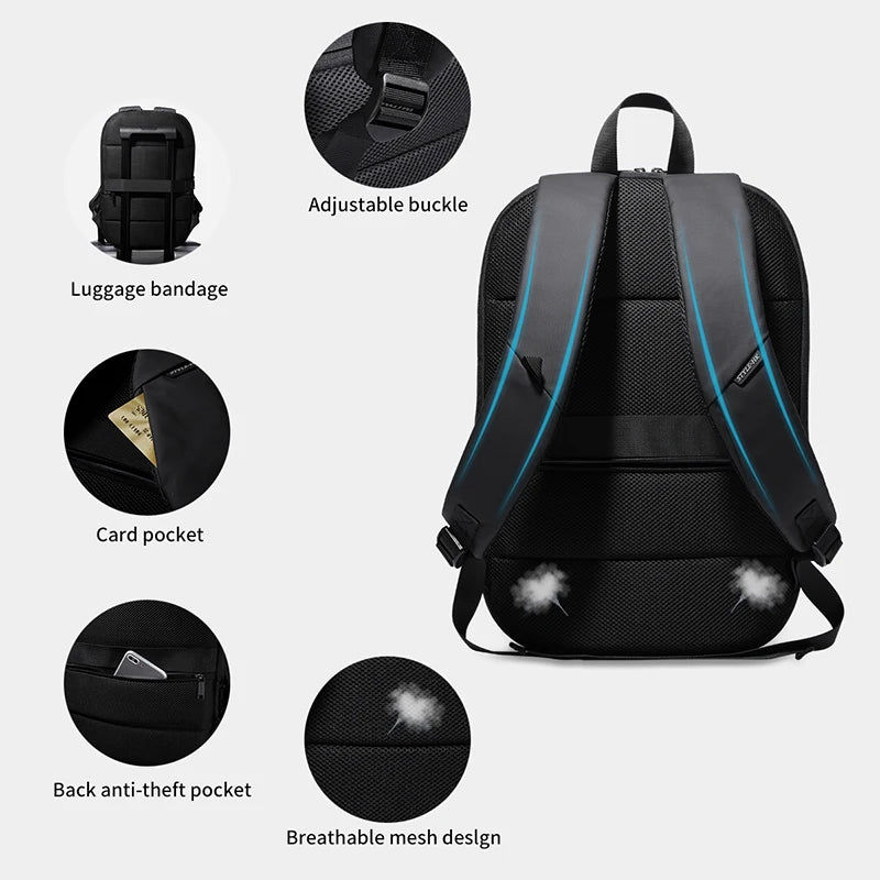 Heroic Knight Ultra-Thin Business Men's Laptop Backpack 15.6 Inch Waterproof Expandable Travel Backpack Anti-Theft Work Daypack