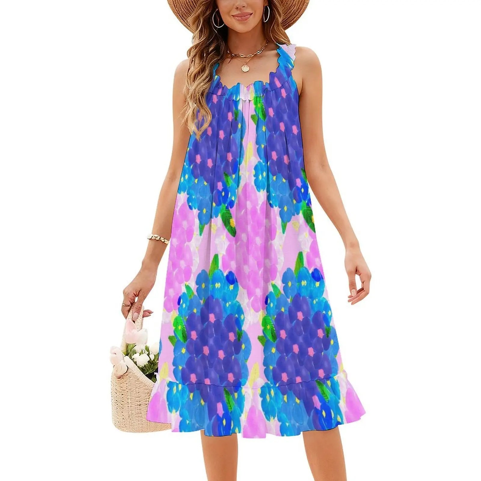 Blue And Pink Bunch Of Poppies Women's Hip Hop Streetwear Dress Graphic Print Party Club Wear Floral Design Pink Poppies Blue