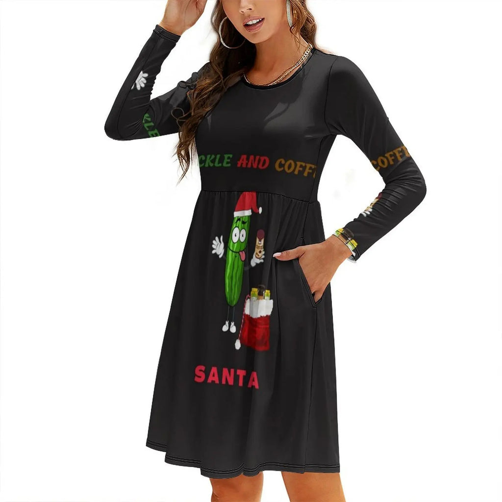 Pickle And Coffee Santa Preppy Style Mini Dress For Women A-Line Loose Fit Casual Day Dress Marvacousins246 Pickle Andhave A