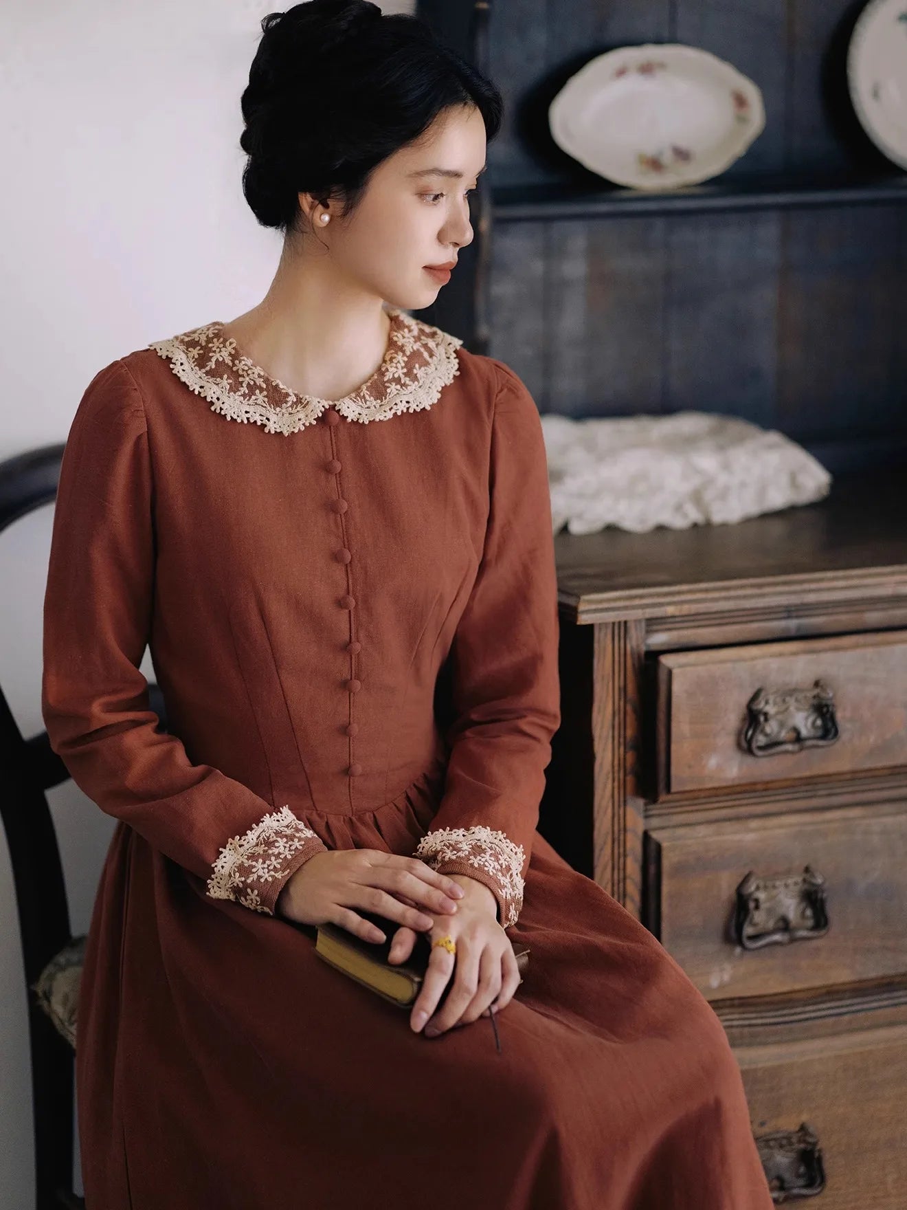 TIYIHAILEY Spring Autumn Women Cotton Linen Dresses With Lining Full Sleeve Long Maxi Ladies S-XL Lace Vintage 2025 New