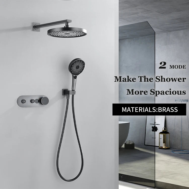 GAONUO Contemporary Rose Gold Smart Digital Display Concealed Round Shower Head Hot Cold Water Bathroom Shower Set System